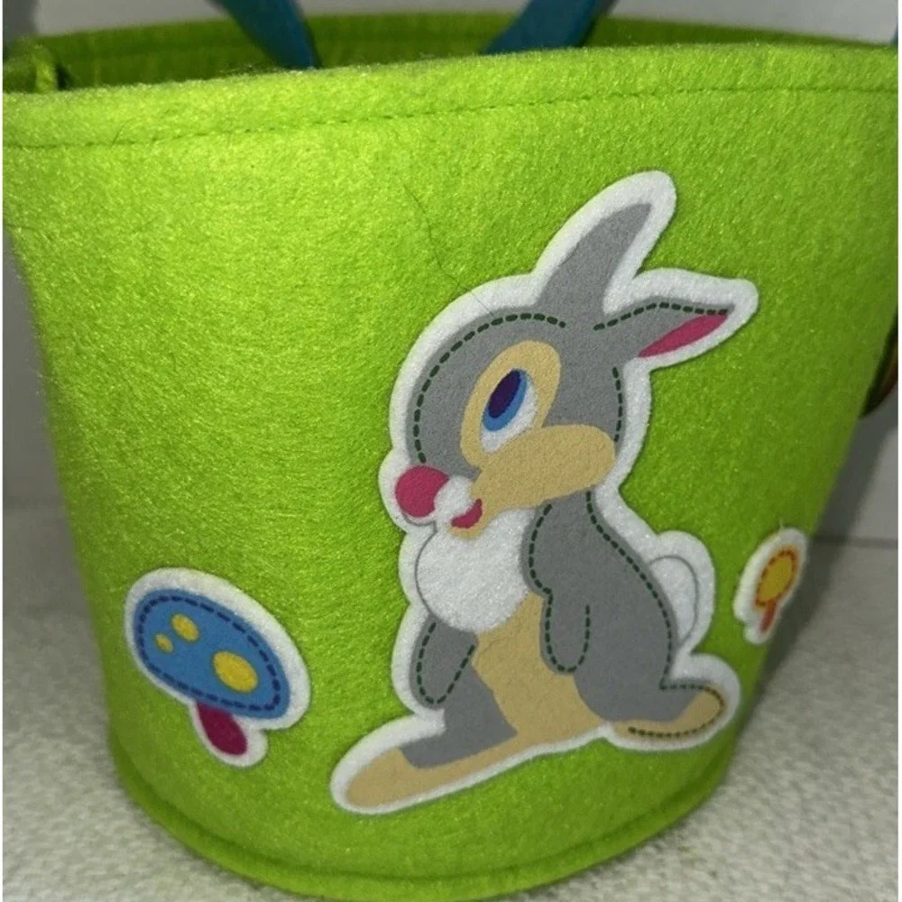 Disney Store Thumper Felt Easter Basket Green Blue Handle Bambi Bunny Tote NWT